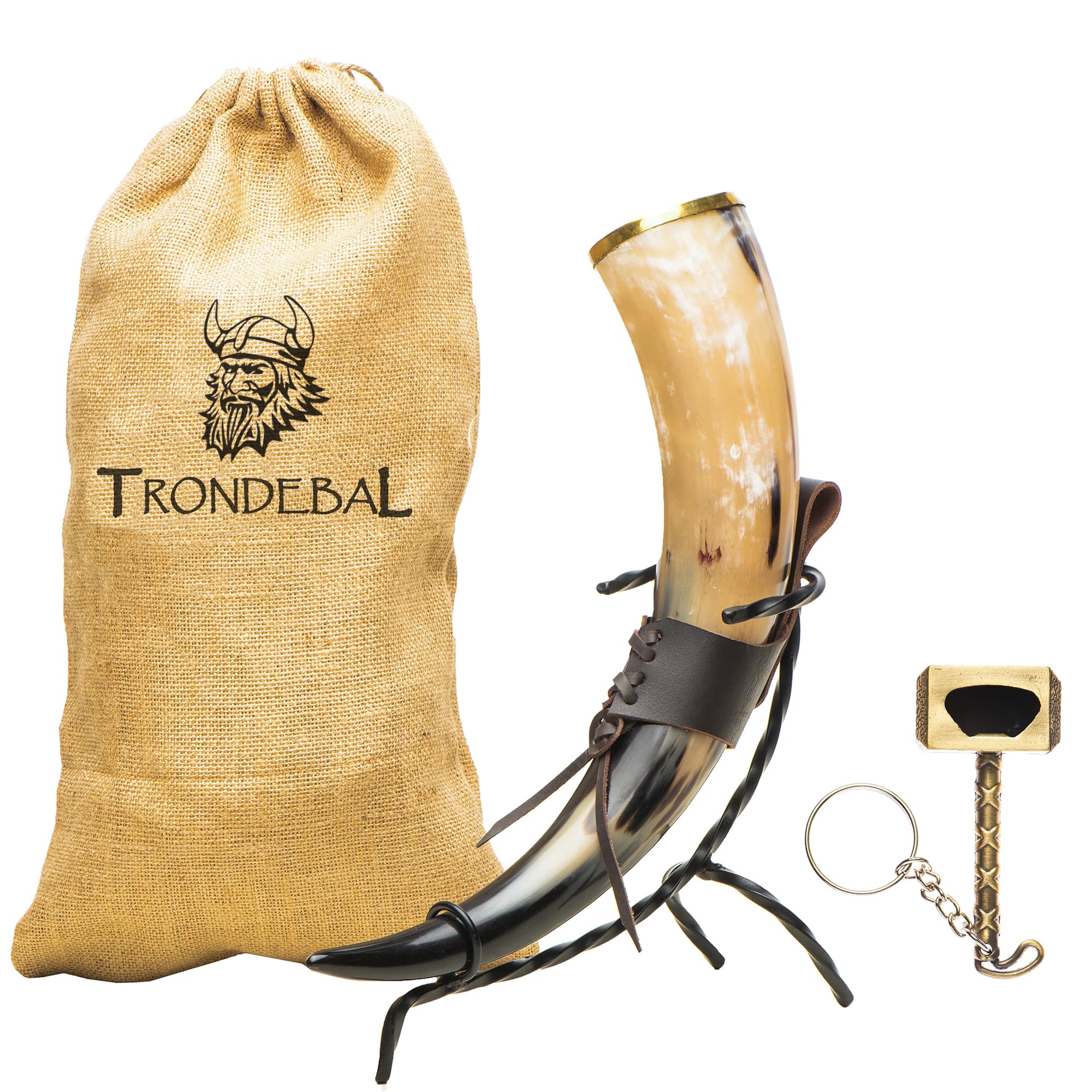 Photo 1 of Trondebal Viking Drinking Horn 15-20 oz with Metal Stand | Hand-Crafted Ox Horn Cup for Mead, Ale, Beer | Medieval Norse Gift & Home Bar Décor, Food-Safe Lacque Unique Beer Gift for Men and Women