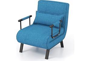 KOMFOTT Convertible Sleeper Chair Bed, 4-in-1 Folding Sofa Bed with 6-Position Adjustable Backrest, Upholstered Chaise Lounge with Removable Pillow, Leisure Recliner Lounge Couch for Home Office