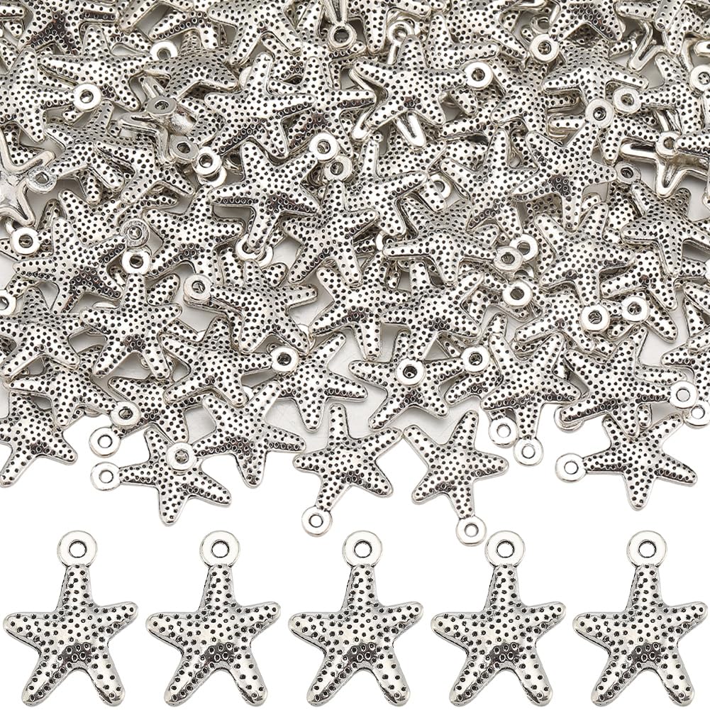 SUNNYCLUE 1 Box 150PCS Starfish Charm Bulk Silver Starfish Charms Tibetan Style Retro Sea Animal Ocean Life Alloy Vintage Summer Charm for jewellery Making Charms DIY Earrings Necklace Bracelet