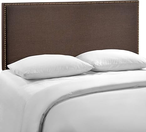 Amazon Com Modway Region Linen Fabric Upholstered Queen Headboard In Dark Brown With Nailhead Trim
