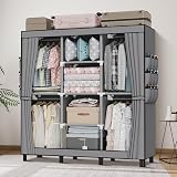 LOEFME Canvas Wardrobe 172x130x45cm, 4 Hanging Rails, Grey view 2