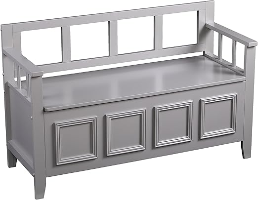 Amazon Com Richland Flip Top Wood Storage Bench Gray Kitchen Dining