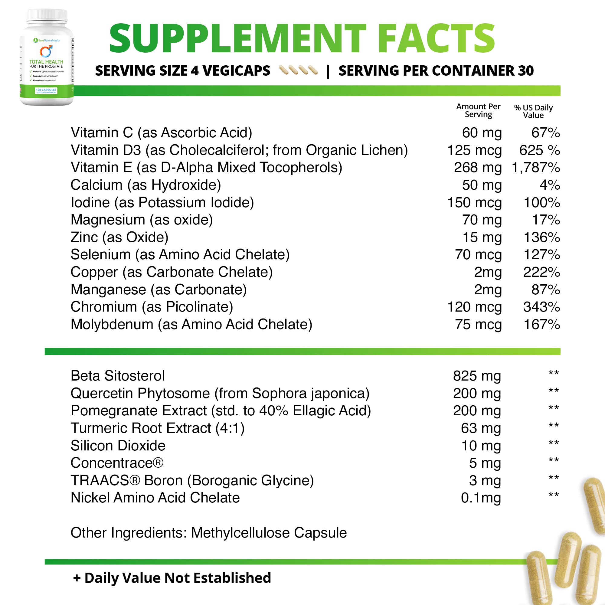 Ben's Natural Health Total Health for The Prostate Supplement with Beta Sitosterol Vitamins C, D, E, Zinc and Turmeric, 360 Vegicaps, 3 Pack