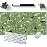 Green Desk Mat XL Cat Cute Plant Cool Desk Pad Keyboard Mat Kawaii Black Cat Flower Mouse Pad Green Desk Mat Desk Decor with Stitched Edges Non-Slip Large Computer Mat 31.5x15.7in