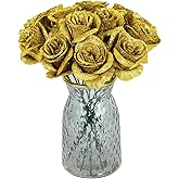 Gold Roses Artificial Flowers,30PCS Glitter Roses Bouquet Faux Roses with Stems for DIY Crafts Wedding Bouquet Party Home Decor(Gold)