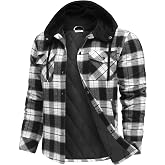 COOFANDY Flannel Jacket for Men Quilted Lined Shacket Long Sleeve Button Down Hoodie Shirt Jackets