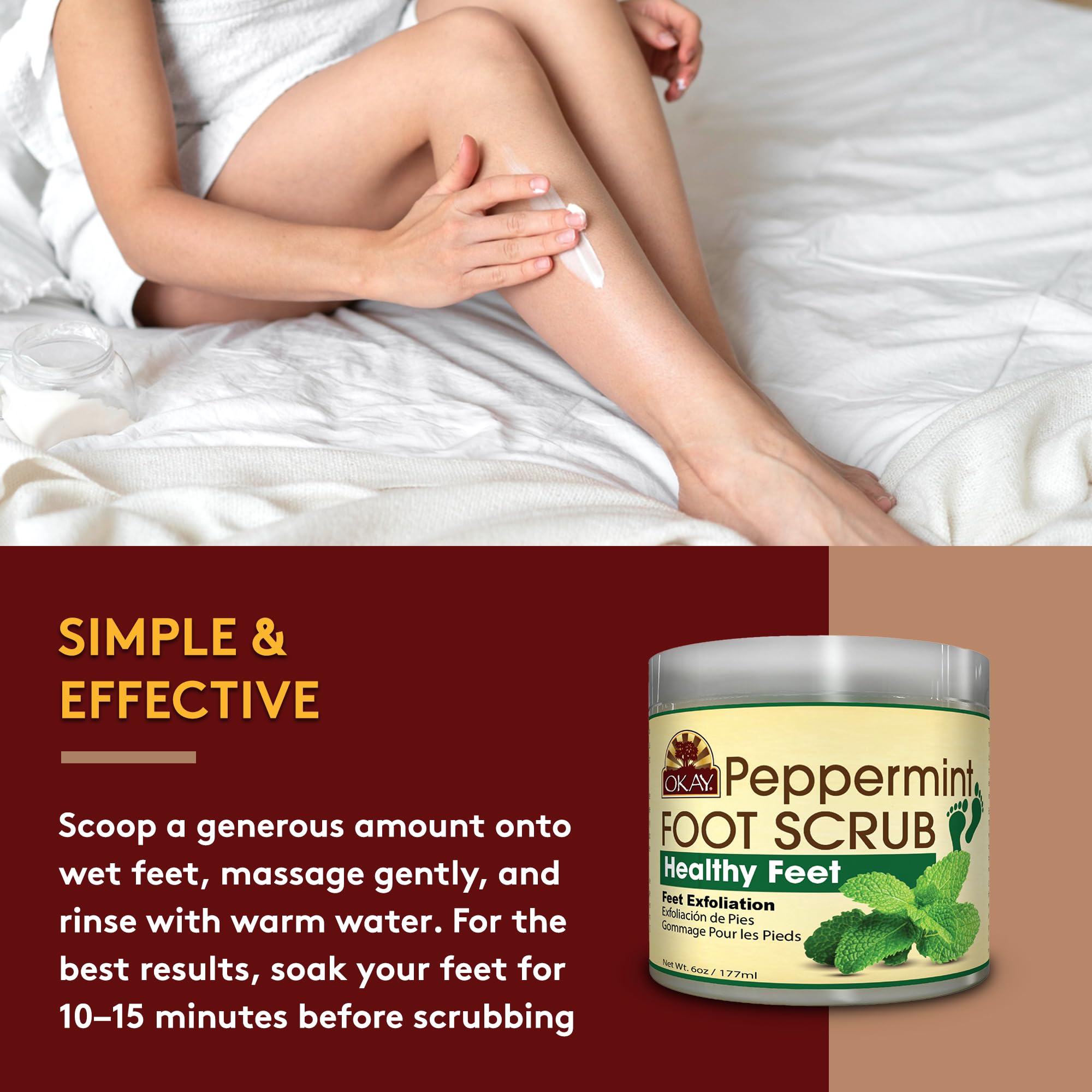 OKAY Peppermint Foot Scrub - Exfoliating Foot Scrub, Foot Exfoliator, Great for Cracked Heels, Pedicures, Dead Skin Remover, Exfoliant for Calluses, Moisturizer for Dry Skin - 6 Oz (Pack of 1)