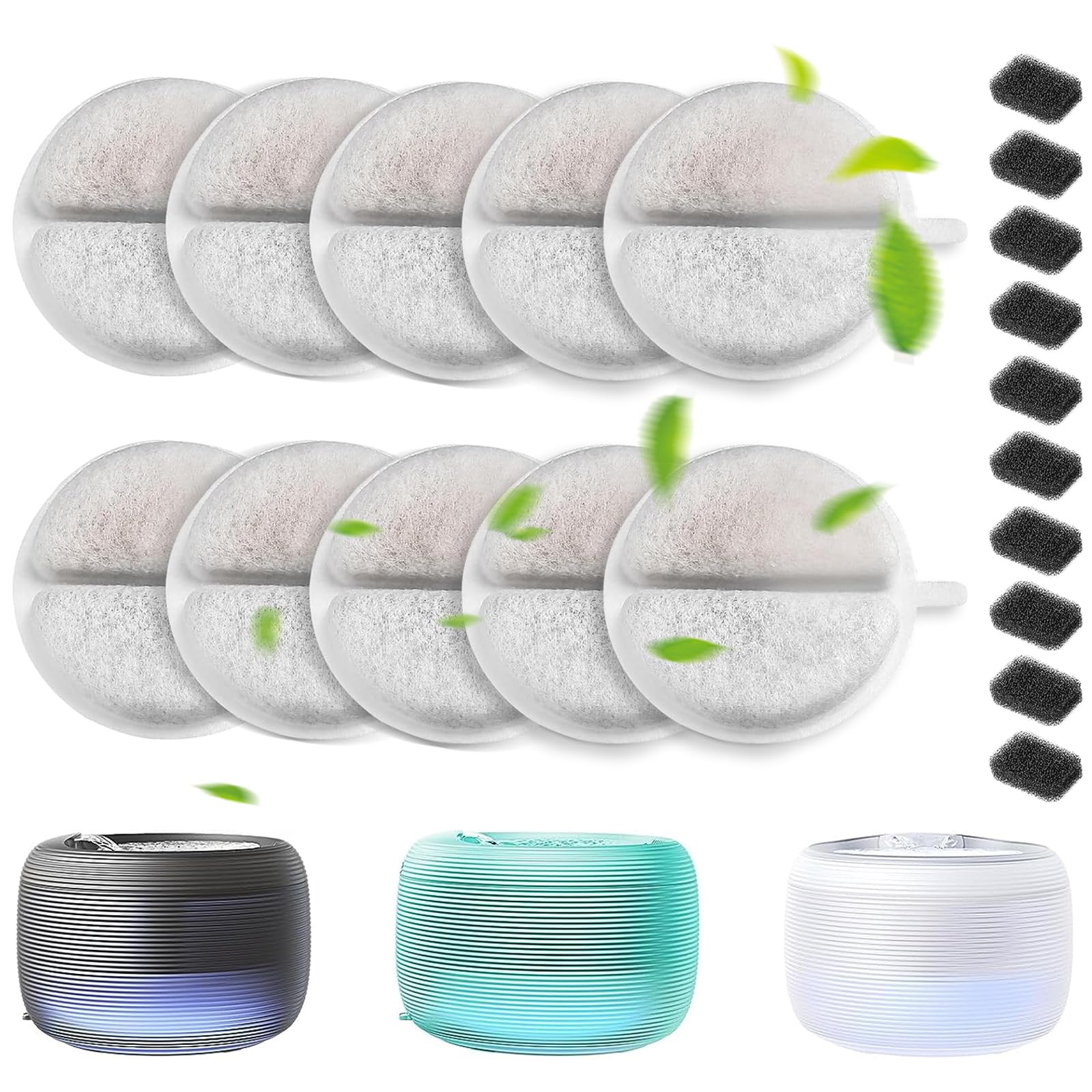Anyuan Boy 10 Packs Drinking Fountain Replacement Filters, Compatible with All Nugget Fountains, Activated Charcoal and Ion Exchange Resin for Cat Water Fountain Filters