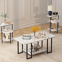 AWQM Faux Marble Table Set,Coffee Table & 2 Side