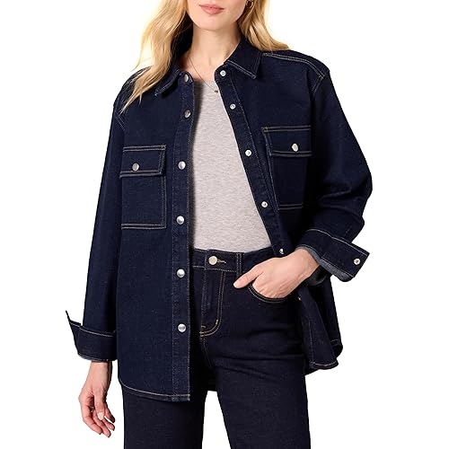 Amazon Essentials Women's Oversized-Fit Heavyweight Denim Shirt Jacket, Rinse Wash, XX-Large