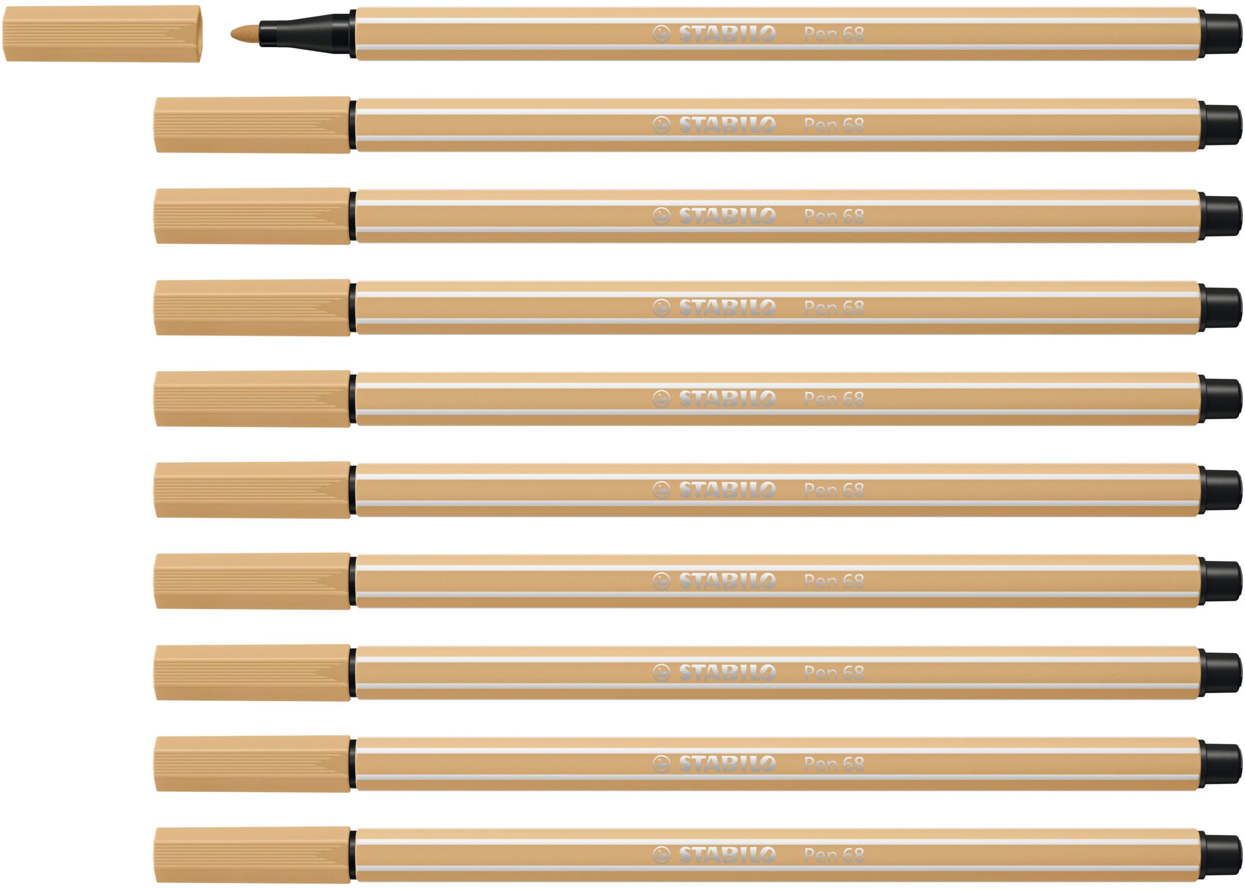 STABILO Pen 68 - Premium Fibre-Tip Pen - Pack of 10 - Light Ochre