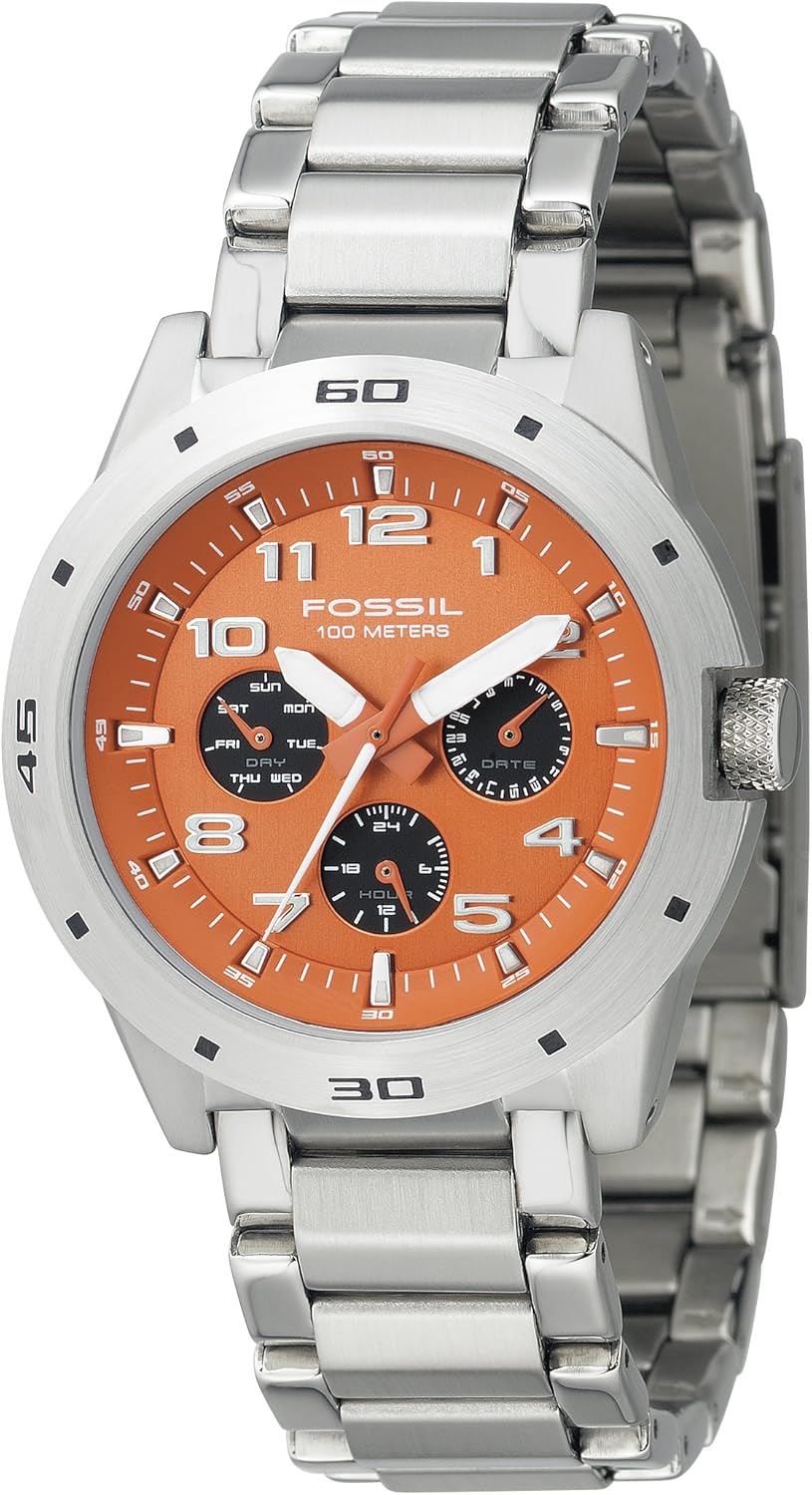 Fossil Men's BQ9361 StainlessSteel Quartz Watch with Orange Dial