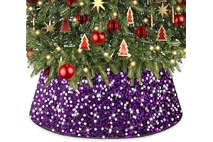 WUPIOS Christmas Tree Collar Purple Tree Collars 23.6 Inch Bling Christmas Tree Ring Collar Velvet Tree Skirt Metallic Christmas Tree Basket Vintage Tree Stand Base for Halloween Home Party Decor