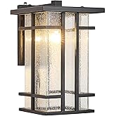 Rustic Dusk to Dawn Outdoor Wall Light Fixture 13.8"H Waterproof Exterior Wall Sconces Black Metal with Seeded Glass Sensor O