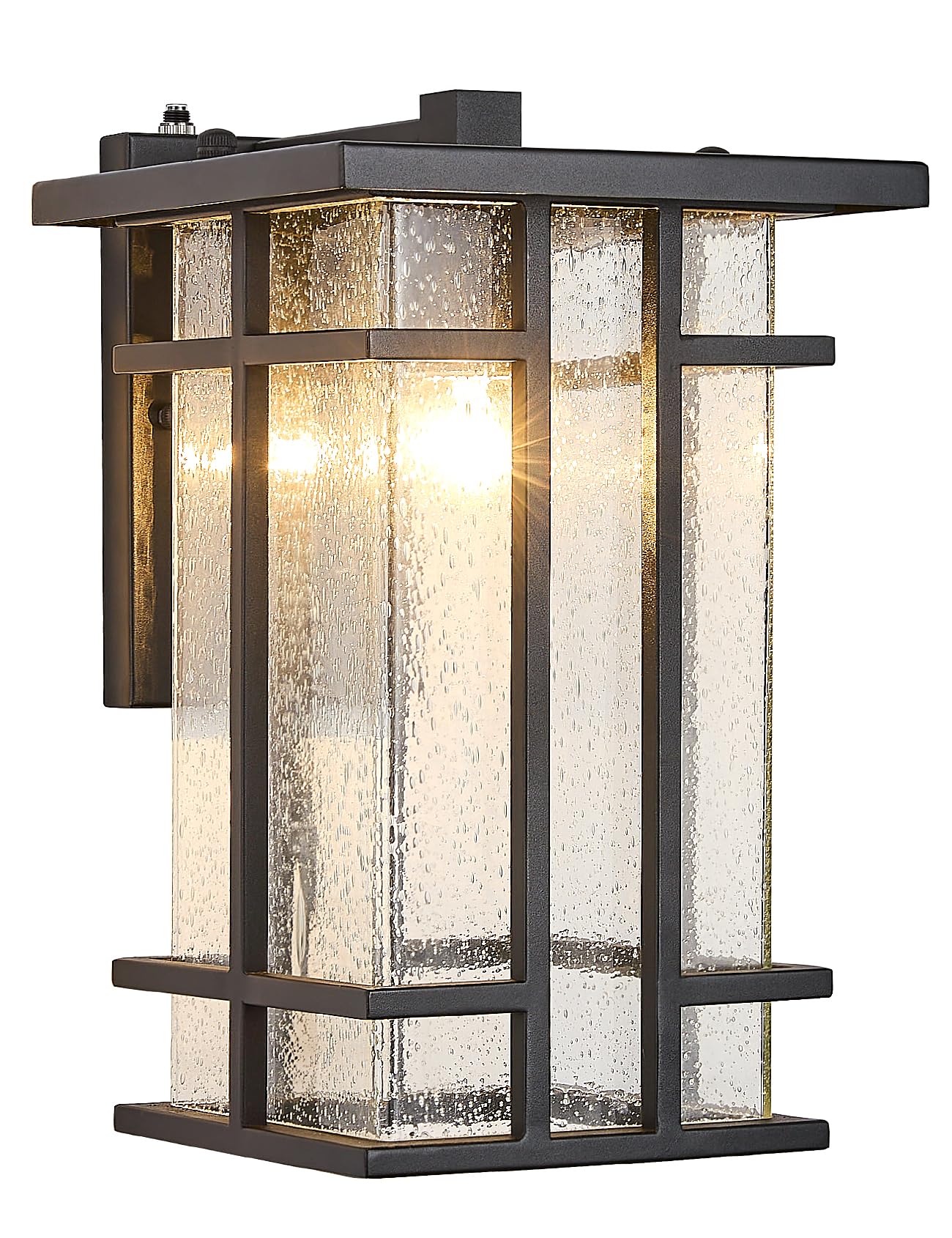 Photo 1 of ***MISSING SEEDED GLASS -SELLING WITHOUT GLASS INSERT*** Rustic Dusk to Dawn Outdoor Wall Light Fixture 13.8"H Waterproof Exterior Wall Sconces Black Metal Outdoor Wall Lantern for House Patio Porch,Entryway,Garage Wall Lamps
