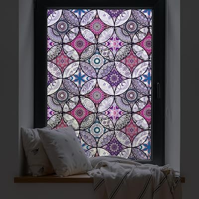 dktie Window Film Non Adhesive Privacy 44.5x200cm Stained Glass UV Block