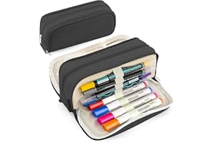 Large Capacity Pencil Case Pencil Pouch Pen Bag with 3 Compartment Stationery Organizer with Zipper, School Supplies Organizer for Teen Adults (Black)