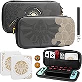 FUNDIARY Tear of The Kingdom Carrying Case for Nintendo Switch and Switch OLED, Black of Zelda Portable Travel Bag Accessories for Switch Console with Game Card Case, Shoulder Strap & 2 Thumb Cap