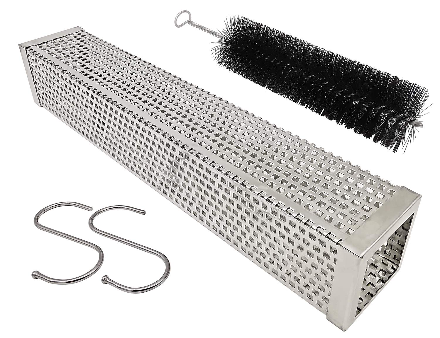 Smoker Smoke Tube Box for Pellets Grill, 304 Stainless Steel BBQ Cold Smoker Generator Tube, 5 Hours of Billowing Hot or Cold Smoking - 12" Square