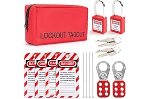 OMGTMD Safety Lockout Tagout Kit - Key Lock, Red, Silver