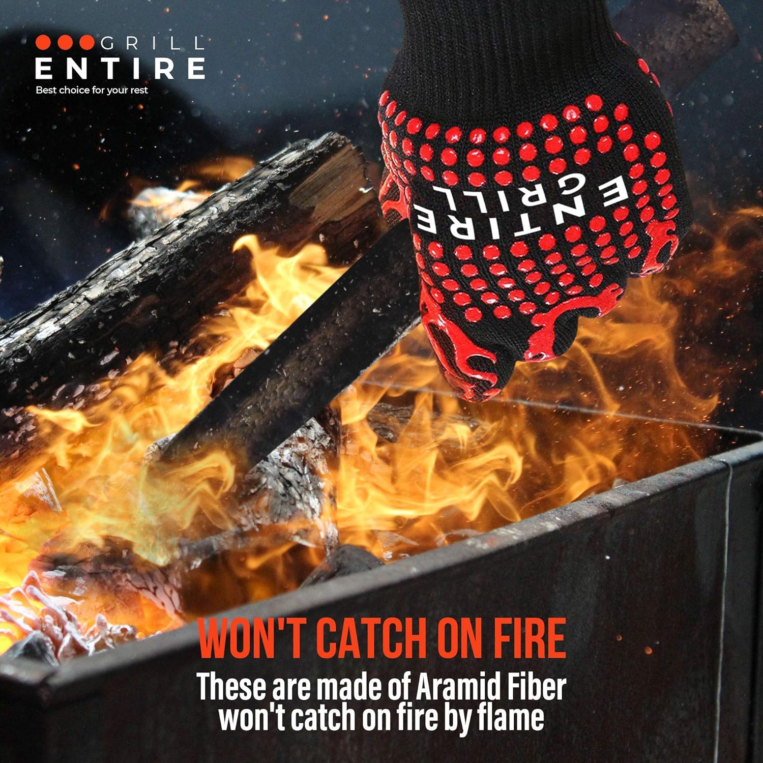 Entire BBQ Grill Gloves, Extreme Heat Resistant, Insulated Fireproof Silicone Oven Mitts for Cooking, Grilling, Smoker Baking, Barbecue, Non-Slip Grip Pair with Silicone Brush & BBQ Grilling Tong: Home & Kitchen