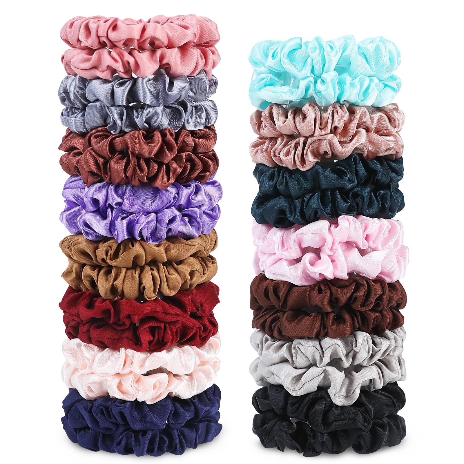 Dravency 30pcs Small Satin Hair Scrunchies for Women,Soft Hair Elastics Ponytail holders for Girls, Satin Hair Ties for Styling Hair Accessory