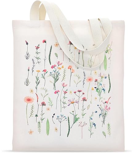 Wildflowers Canvas Tote Bag With Inner Pocket - Book Lover Gift, Reading Shoulder Bag
