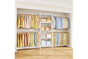 Ulif M2 Closet Organizer System, 5.9 Feet Height Mounted to the Wall Garment Rack with 4 Expandable Hanger Rods, 5 Shelves in