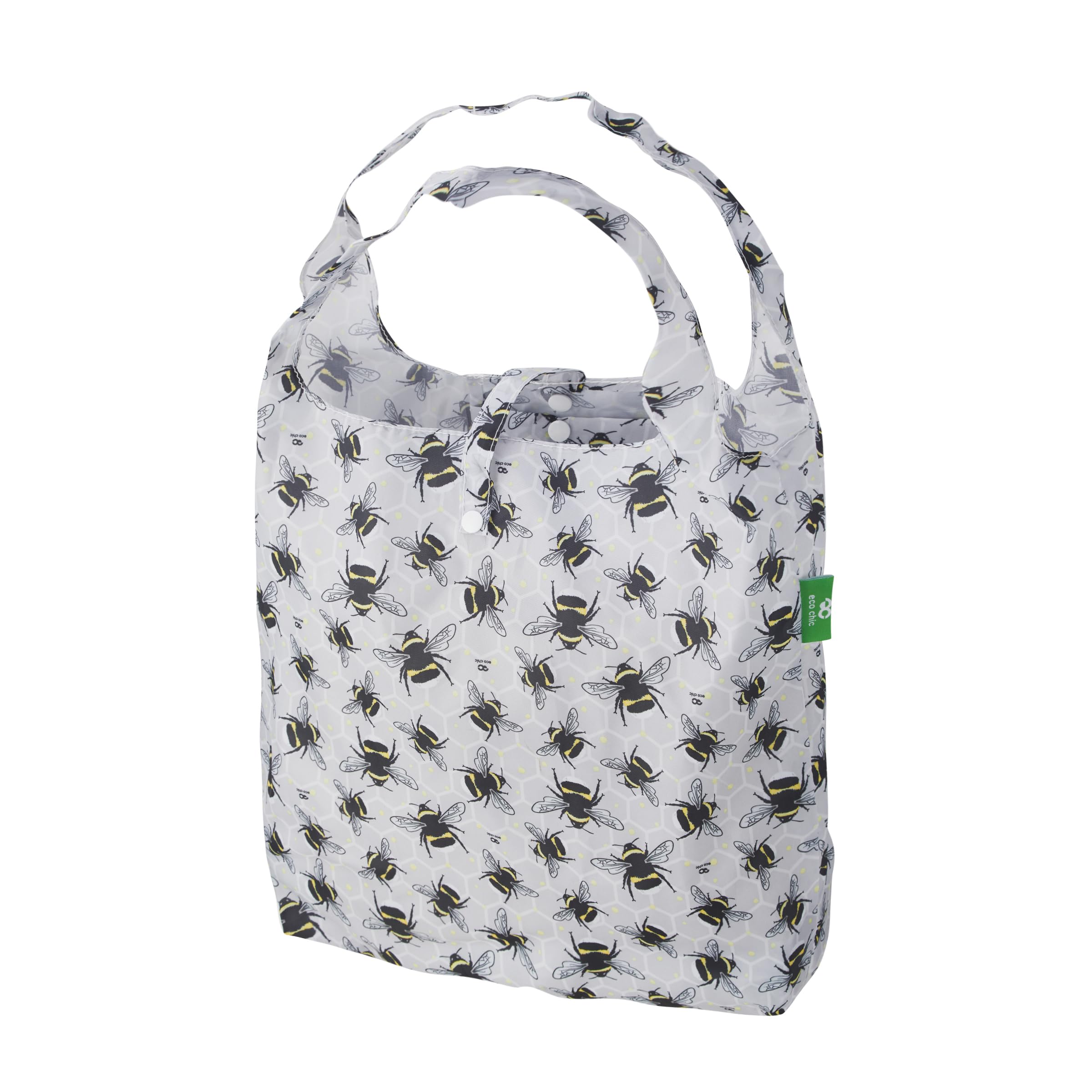 ECO CHIC Lightweight Foldable Reusable Shopping Bag Water Resistant Tote Bag (Bumble Bees Grey) — image 1