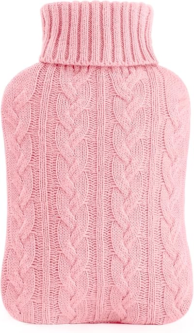 Samply Hot Water Bottle with Knitted Cover 2L Pink Deluxe Warm Compress