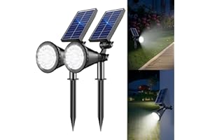 APOMAO Solar Lights Outdoor Waterproof, 36 LEDs 1000LM Adjustable Solar Spot Lights Outdoor, 2-in-1 Solar Powered Spotlight Landscape Lighting for Garden, Yard, Pathway- 2 Pack (Cool White)