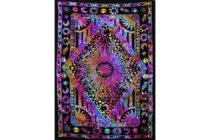 ANJANIYA Burning Sun Tie Dye Tapestry, Celestial Sun Moon Star Planet Bohemian Poster Tapestry Tarot Wall Hanging Boho Hippie Hippy Beach Coverlet Curtain (Purple Multi, 30"X40")