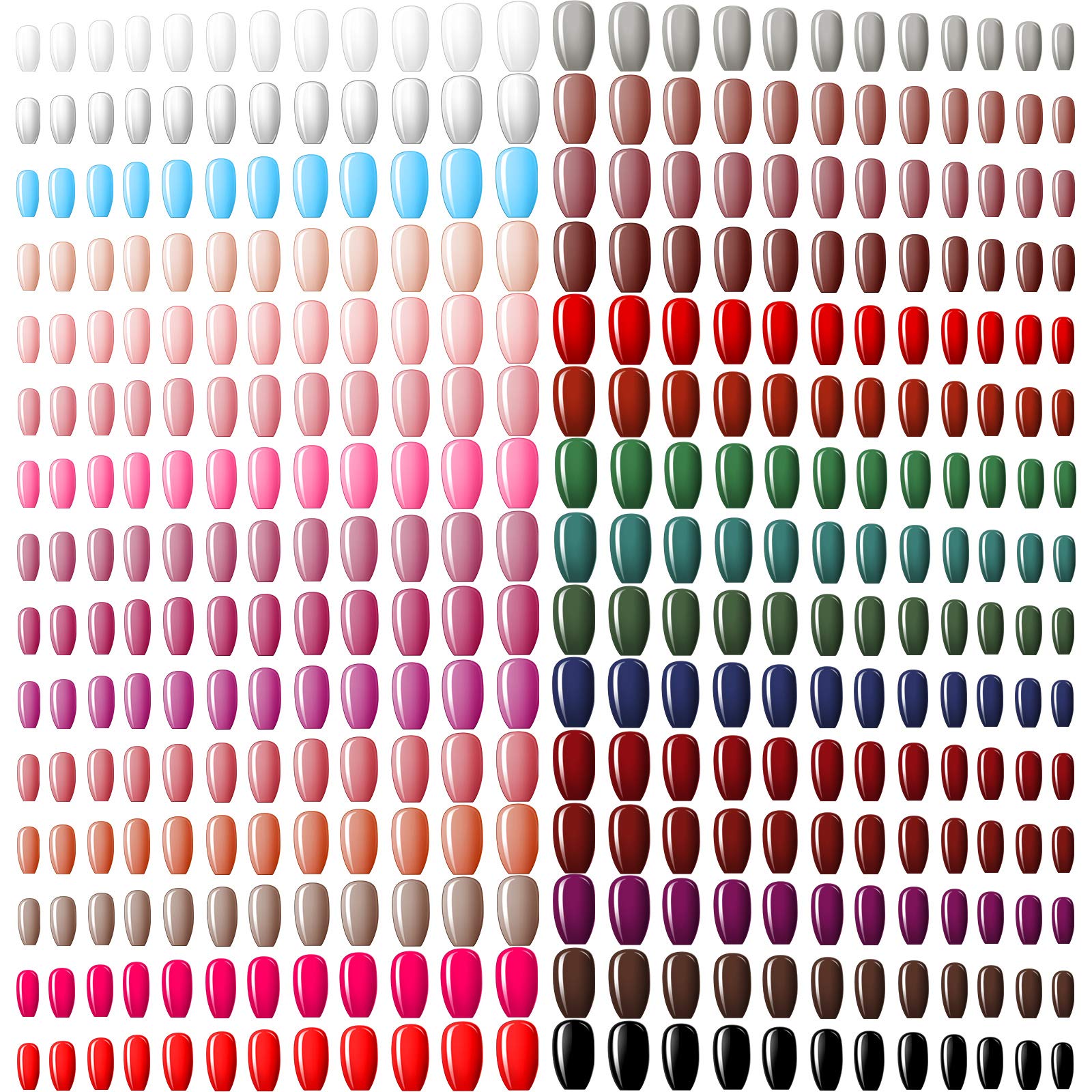 Maitys 720 Pieces 30 Sets Medium Square Press on Nails Glossy Fake Nails Solid Color Artificial Tips Full Cover for Women Girls Ballerina DIY(Classic Colors)