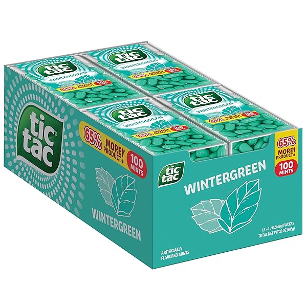 TIC TAC WINTERGREEN, ON-THE-GO BREATH MINTS, POCKET-SIZED MINTS, 100 PIECES, BULK 12 PACK, 1.7 OZ EACH