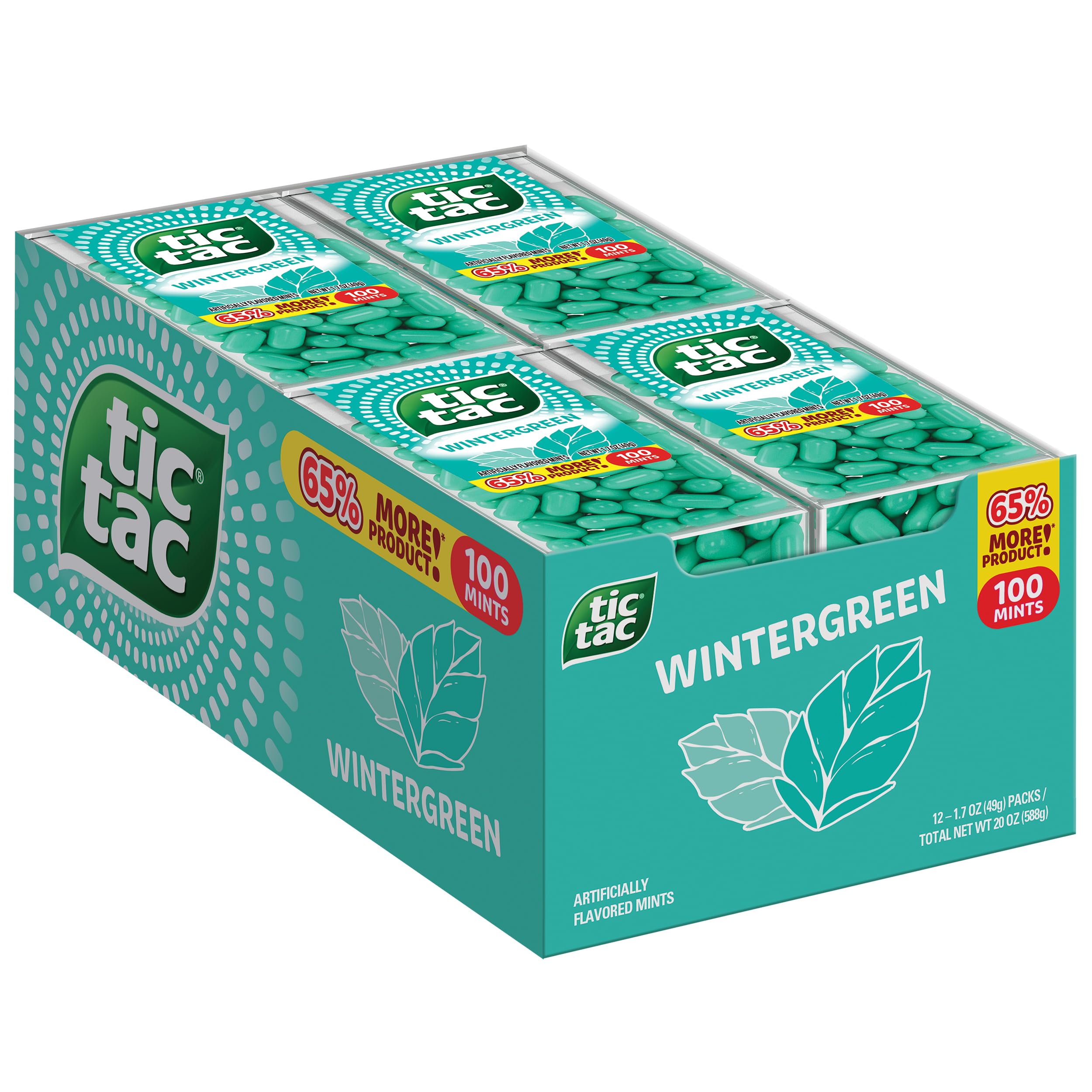Tic Tac Wintergreen, On-the-Go Breath Mints, Pocket-Sized Mints, 100 pieces, Bulk 12 Pack, 1.7 oz Each Image