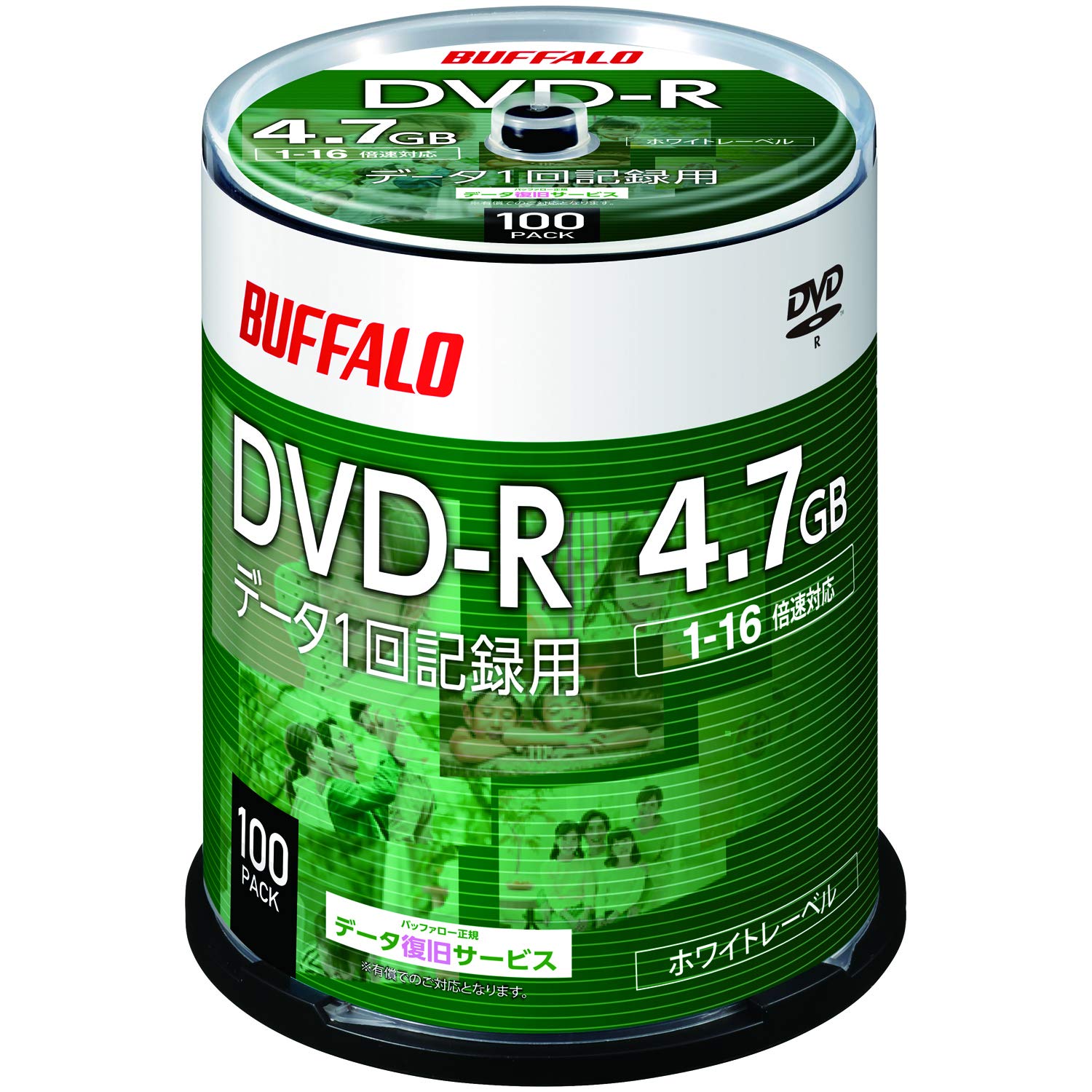 【Amazon.co.jp限定】 バッファロー データ用 DVD-R 1回記録用 4.7GB 100枚 スピンドル 片面 1-16倍速 ホワイトレーベル RO-DR47D-100PW/N商品画像