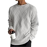 HOTake Men's Crewneck Sweaters Casual Textured Pullover Sweaters with Diagonal Jacquard Pattern