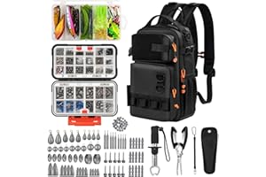 THKFISH Fishing Tool Kit, Backpack and Tackle Box with Tackle Included Lures Hooks Sinkers Accessories Kit,Pliers, Fish Lip Gripper, Fishing Gear and Fishing Gift for Men