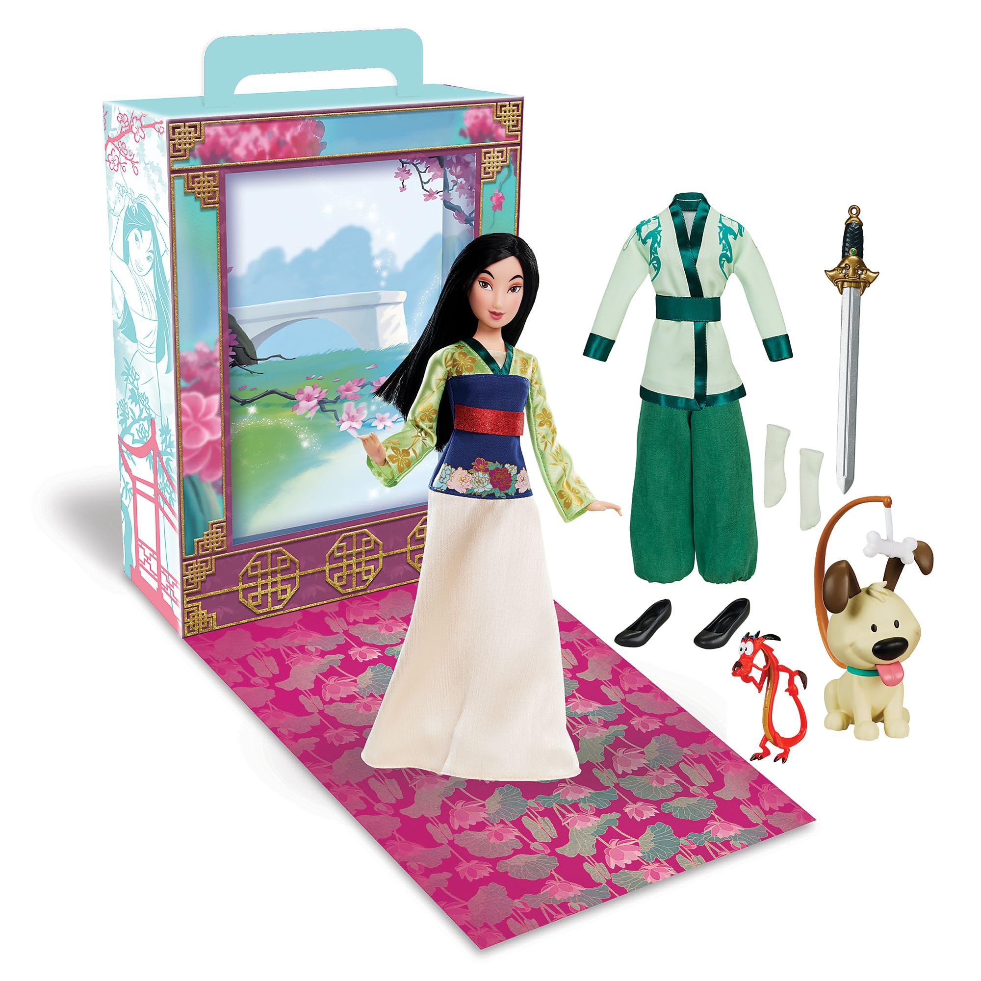 Disney Store Official Mulan Story Doll for Kids, 29cm/11”, With Mushu & Little Brother, 2 Outfits, Accessories, Colouring & Activity Pack and Box that Folds to a Play Stage, Suitable for Ages 3+