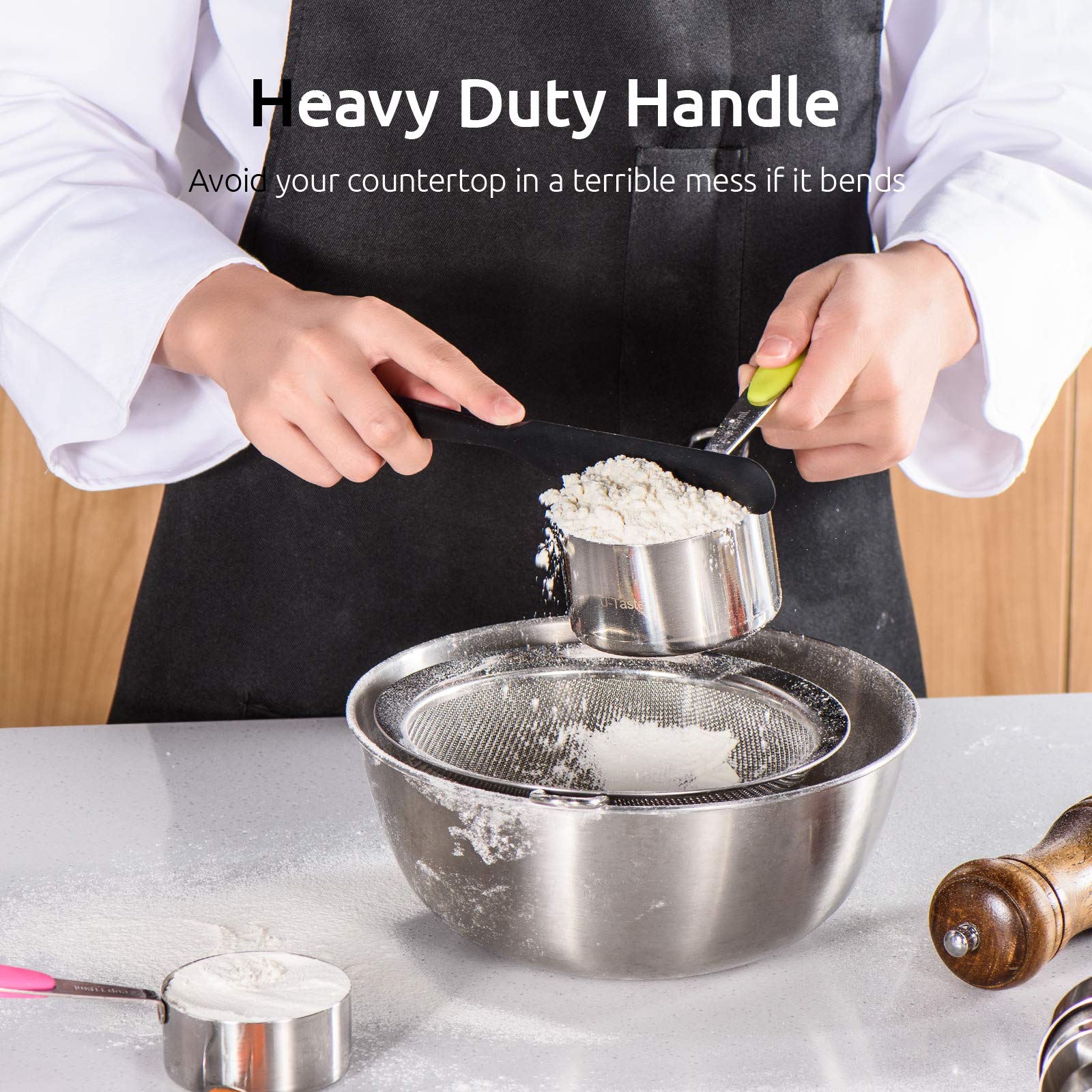 計量カップ：U-Taste 18/8ステンレス鋼計量カップとスプーン10個セット、アップグレードされた厚さのハンドル