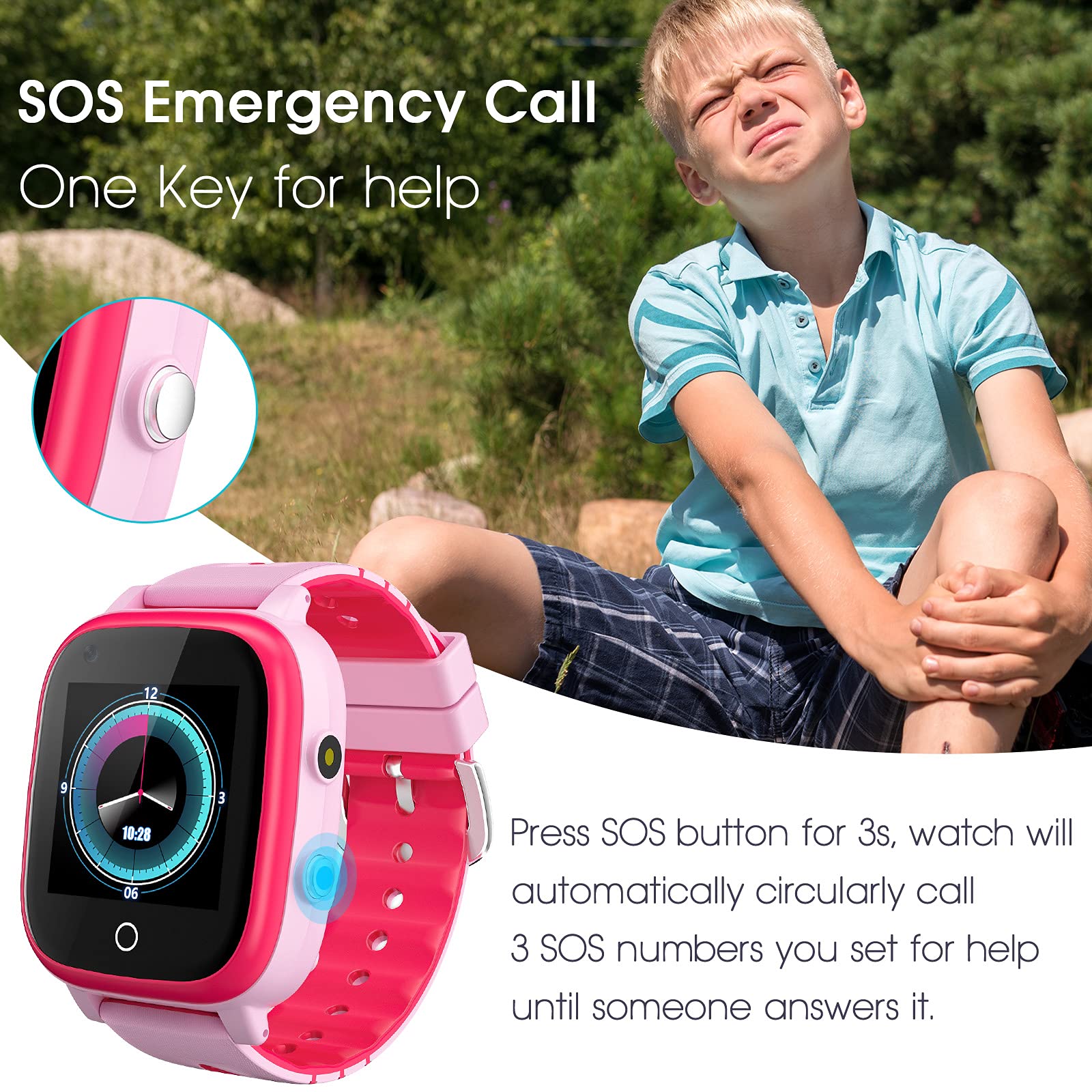 cjc 4G Kids Smart Watch, Smartwatch with GPS Tracker SOS Camera Voice & Video Call, HD Touch Screen Kid Watch Phone, Birthday for Age 3-15 Boys Girls (Red)