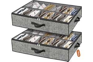 Shoe Storage Organizer Under Bed, Extra Large Shoe Container with Clear Cover & Zippers, Breathable Fabric Underbed Storage S