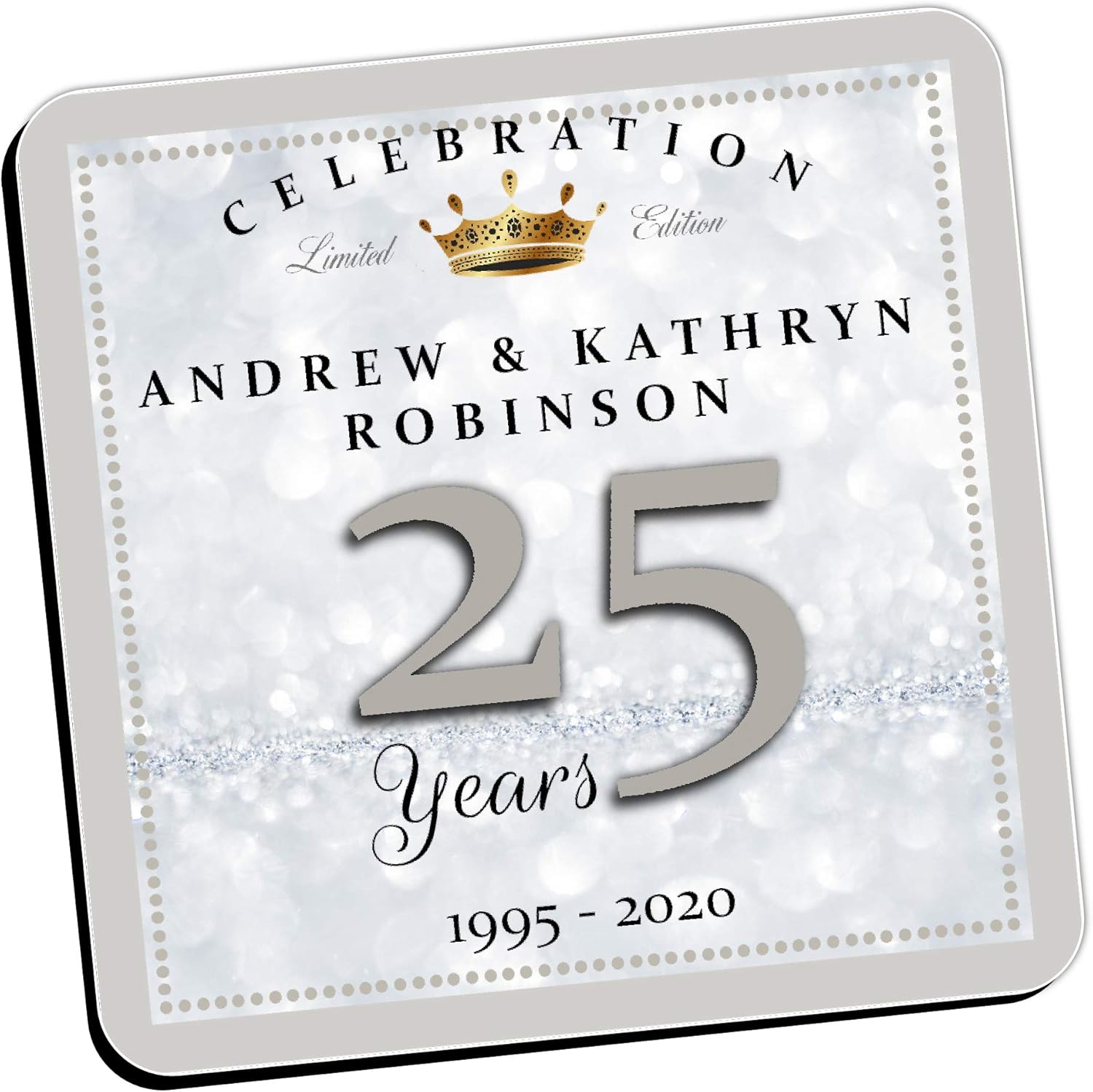 Personalised Silver 25th Wedding Anniversary Drinks Coaster Gift Present Other Gift Party Supplies Greeting Cards Party Supply