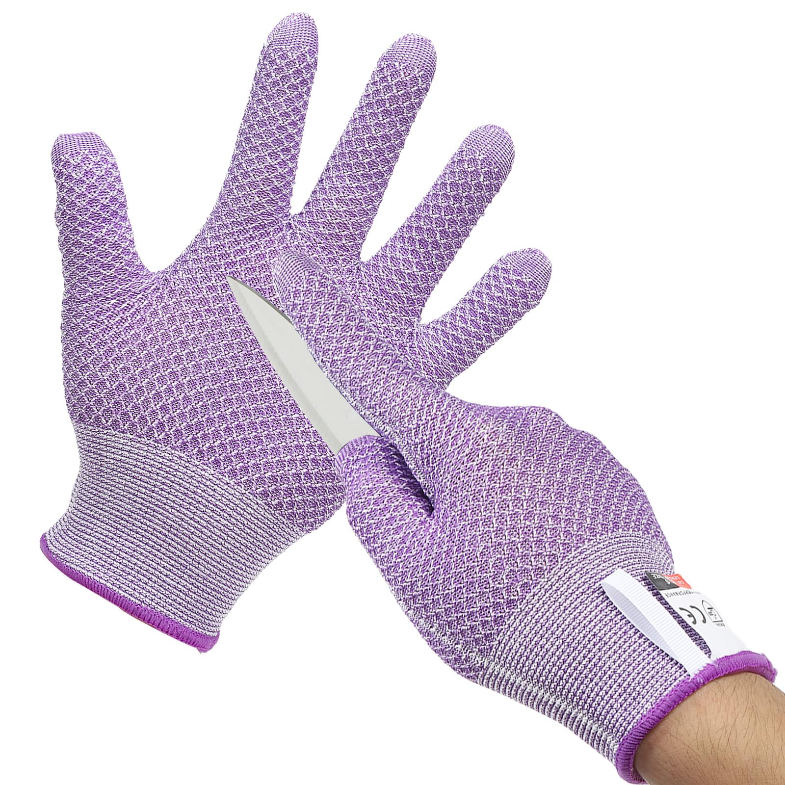 PATIKIL Cut Resistant Gloves, Level 5 Protection Cutting Gloves Anti Cut Kitchen Work Glove for Mandolin Slicing Oyster Shucking Whittling Wood Carving, Purple, X-Large
