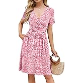 Naggoo Womens Summer Dresses for Women 2026 Spring Floral Short Sundress Short Sleeve Wrap V Neck Casual Dress with Pockets
