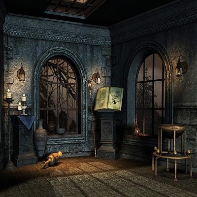 AIIKES 10x10FT Halloween Castle Backdrop for Photography Haunted House Party Decoration Burning Candles Wood Floor Photo Background Lighting Night