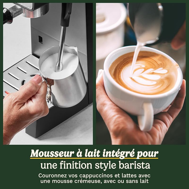 ® Machine à Espresso Slim | Espresso, Americano, Cold Brew | Mousseur à lait intégré | 15 bars | Porte-filtre sans fond | Compacte | Mug de voyage | Réservoir 1,5L