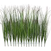 LUZOGA 16 Bundles Artificial Grass Plants Outdoor Tall Faux Shrubs Greenery Stems Fake Onion Grasses Wheat Grass UV Resistant Faux Bushes Plant for Garden Indoor Office Home Decor(Red-Tipped Green)