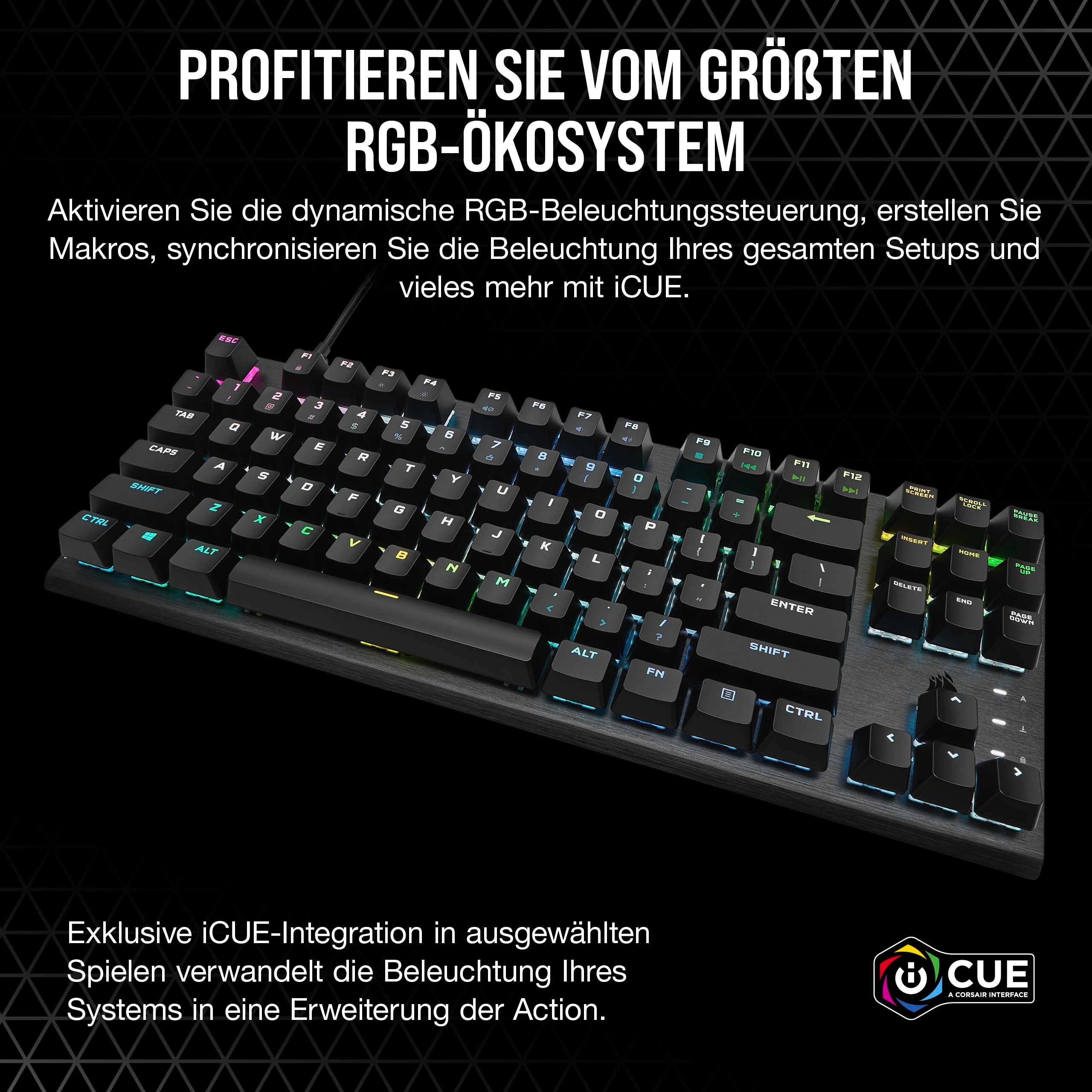 Corsair K60 PRO TKL RGB Tenkeyless Optisch-Mechanische Kabelgebundene Gaming-Tastatur - OPX Linear-Schalter - Polycarbonat-Tastenkappen - iCUE-Kompatibel - QWERTZ DE - PC, Mac, Xbox - Schwarz 6