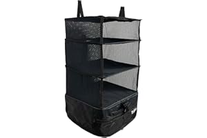 Grand Fusion Stow-N-Go Travel Luggage Organizer – Portable Hanging Travel Shelves, Carry-On Closet Organizer, Hanging Packing Cubes, Collapsible Carry-On Organizer for Cruises & Hotels. Black - L